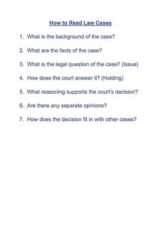 a white sheet with the words how to read law cases