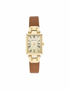 Rectangular Case Leather Strap Watch Red | Anne Klein