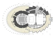 the floor plan for an indoor arena with seating areas and large circular seats on each side