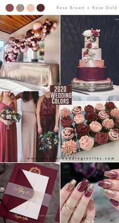 the wedding color scheme is burgundy and gold