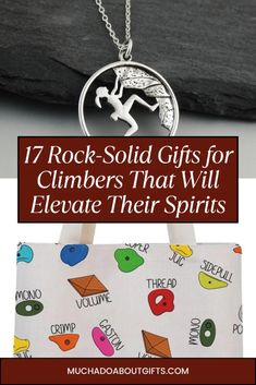 a bag with the words rock - solid gifts for climbers that will elevate their spirits