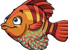 an orange fish with blue eyes is looking up at the viewer's left side