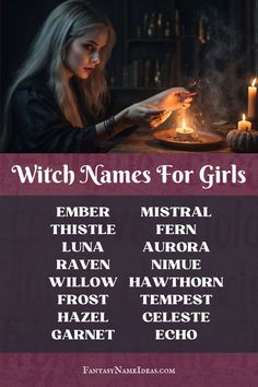 These Female witch names offer a blend of nature, mythology, and magic, perfect for enriching any tale or even your daily life. Witchy Girl Names, Vampire Names Female, Mythology Names, Nature Mythology, Names Character, Book Witch