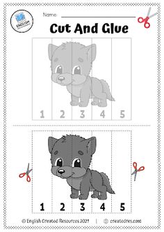 the cut and glue worksheet for children to learn how to draw an animal