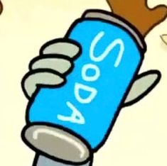 a cartoon image of a hand holding a soda can with the word boo on it