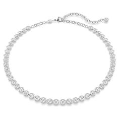 Crafted with a timeless mix of subtle tones, this Imber Tennis necklace is a go-to piece for everyday styling. The rhodium-plated design features an all-around strand of round-cut crystals in a puffy bezel setting. A great choice when your look needs some extra glow.