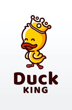 the duck king logo is yellow and has a crown on it's head,