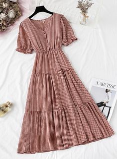 Women's Dress A Line V Neck Plaid Dress on Luulla Fall Plaid V-neck Dress, Casual V-neck Plaid Dress, Casual Plaid V-neck Dress, Elegant Plaid V-neck Dress, Casual Plaid V-neck Midi Dress, Trending Fashion Outfits, Classy Women, Plaid Dress, Yellow Black