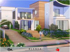 The Sims Resource - Blanca Wealthy Mansion, Sims 4 Residential, Eco Bathroom, Cactus Lamp, Sims 4 Tsr, Stone Path, Big Plants