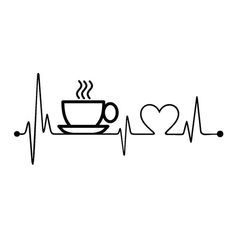 a cup of coffee with a heart and heartbeat on the side is drawn by hand