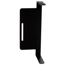 a black phone holder with a white background