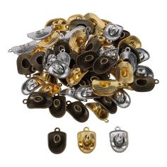 a pile of assorted metal objects on a white background