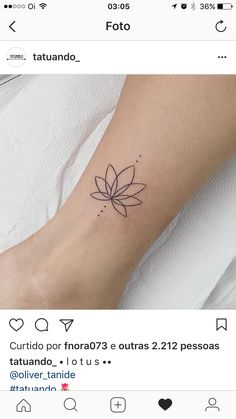 a woman's foot with a lotus tattoo on the left side of her leg