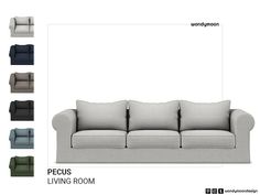 the couch is shown with different colors and sizes