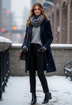 American Winter Outfits, Navy Monochromatic Outfit, Black And Navy Outfit, Navy And Black Outfit, Rainy Day Work Outfit, Sweater With Dress, Cozy Spring Outfits, Stylish Spring Outfit, Outfit For Work