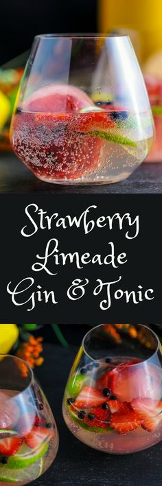 strawberry limeade gin and tonic in glasses