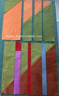 the quilts are laid out and ready to be sewn together, including strips of fabric