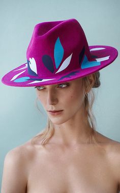 Rosado Trilby by Laura Apsit Livens | Moda Operandi Hat Painting, Bohemian Hats, Hat Maker, Hat Diy, Boho Hat