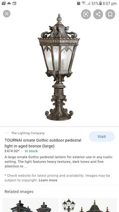 an old fashioned street light on the app store's website page, with information about it