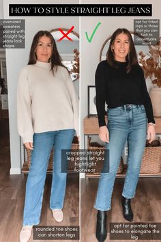 Light Denim Straight Jeans Outfit, Sneakers And Straight Leg Jeans, Loafers With Straight Leg Jeans, Fall Outfit Straight Leg Jeans, Black Cropped Straight Leg Jeans Outfit, Crop Sweater Jeans Outfit, In Style Jeans 2023, Straight Leg Jeans And Sweater, Straight Crop Jeans Outfit