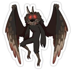 a sticker with an image of a demon on it's face and wings