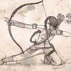 a drawing of a woman with a bow and arrow