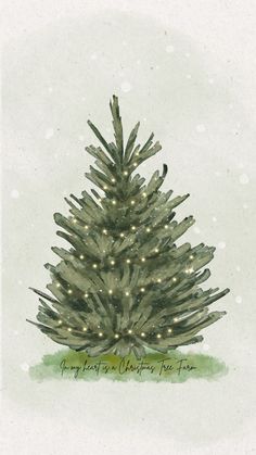 a watercolor painting of a christmas tree with lights