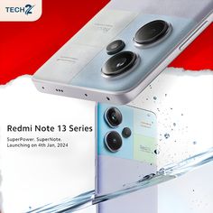 an advertisement for the redmi note 13 series with two camera's on display