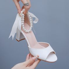 Details: Heel Height: 7.5cm Upper Material: PU Outsole Material:?Rubber Toe:?Fish Mouth Occasion: Wedding Shoes With Pearls, Homecoming Accessories, Comfortable Wedding Heels, White Heels Wedding, Kitten Heel Wedding Shoes, Heels Wedding Shoes, Bridesmaid Dresses Dusty Sage, Chunky Heel Sandals, Heels Wedding