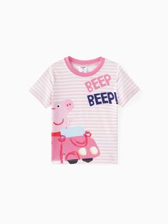 * Soft and comfy
* Short-sleeve 
* Each size includes: 1*set
* Material: Front panel + back panel - 95% polyester, 5% spandex; sleeves - 95% polyester, 5% spandex; collar - 91% cotton, 9% spandex + opaque
* Machine wash, tumble dry
* Imported
* Officially Licensed Hasbro Peppa Pig Merchandise Toddler Tops, Stripe Tee, Comfy Shorts, Peppa Pig, Striped Tee, Top Tee, Toddler Girl, Spandex, Collar