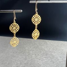 "Flower Earrings, Lacy Earrings, Bohemian Earrings, Dangle Earrings, Drop Earrings, Lace Earrings, Lightweight Earrings, Bridesmaid Earrings These beautiful  earrings have a delicate blend of femininity and edge. Light enough for every day yet filled with elegant beauty for your special occasions. Material: Gold Plated Brass / Silver Plated Brass/ Oxidized Silver Plated Brass Length - Link: 1/2\" Length - Total: 1 3/4\" Width: 1/2\" Earring Backings: Each pair of earrings includes a set of clear Black Earrings Dangle, Elegant Beauty, Lace Earrings, Earrings Bridesmaid, Earrings Bohemian, Lightweight Earrings, Bohemian Earrings, Earrings Drop, Star Flower