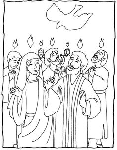 a coloring page with the image of jesus and mary in front of other people, including two