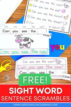 Multiple sight word sentence scramble worksheets for the word "you." Sentence Building Worksheets, Sentences Kindergarten, Focus Word, Sentence Building Activities, Sentence Writing Activities, Sight Word Activity, Practice Sight Words, Sight Word Centers