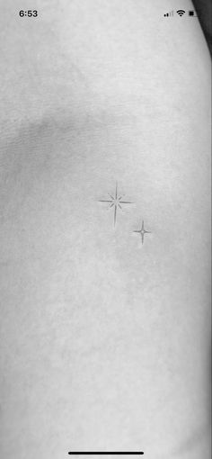 three stars on the stomach are visible in this black and white photo, with an arrow pointing up at them