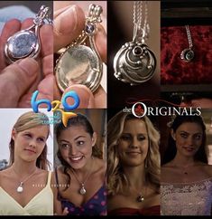 the originals necklace is being displayed in four different pictures