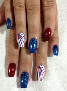 Patriotic Nail, Short Acrylic Nails Designs, Nail Designs Glitter