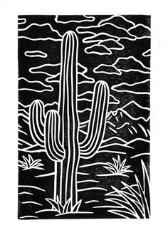 a black and white drawing of a cactus