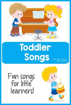 two children playing music together with the words todder songs fun songs for little learners