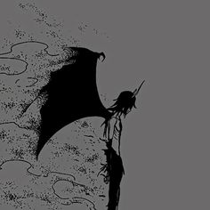 a black and white drawing of a person with a bat on their shoulder, standing in front of clouds