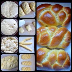 several different types of breads and pastries are shown in this photo collage