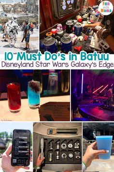 the disneyland star wars galaxy's edge is featured in this collage with images