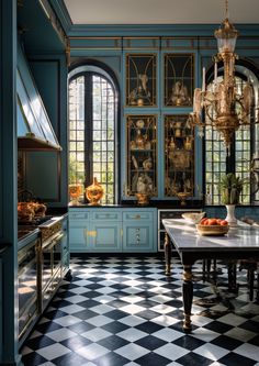 January Midjourney Dump — Living Bright Interiors Modern Victorian Homes Interior Ideas Kitchen, Moroccan Kitchen Design, Bright Blue Kitchen, Kitchenette Ideas, Whimsical House, Bathroom Wallpaper Ideas, Kitchen Cozy, Atrium Design