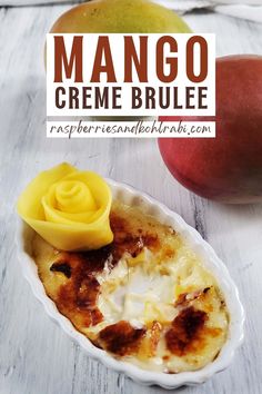 mango creme brulee in a bowl with a flower on top