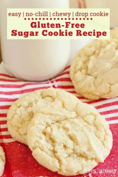 gluten - free sugar cookie recipe on a red and white towel