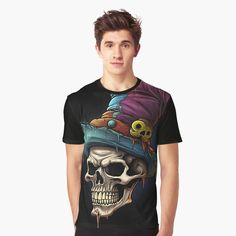 Get my art printed on awesome products. Support me at Redbubble #RBandME: https://www.redbubble.com/i/t-shirt/Skull-Hat-Clown-Jester-by-GarmentGallery/144455860.1YYVU?asc=u Male Model, Vivid Colors, My Art, Awesome Products, Graphic T Shirt