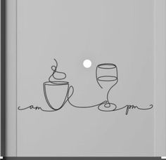 a drawing of two wine glasses on a wall