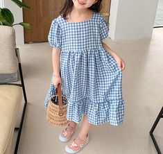 Midi Blue Dress, Simple Summer Dresses, Blue Plaid Dress, Picnic Beach, Easy Dress, Puff Dress, School Party, Check Dress, Soft Skin