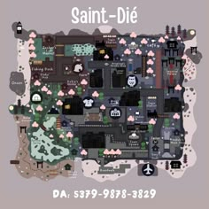 an illustrated map of saint - die in the middle of a gray background with trees and buildings