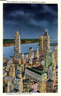 an aerial view of new york city at night from the empire building, looking down on the hudson river