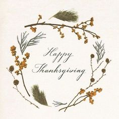 a happy thanksgiving card with branches and berries